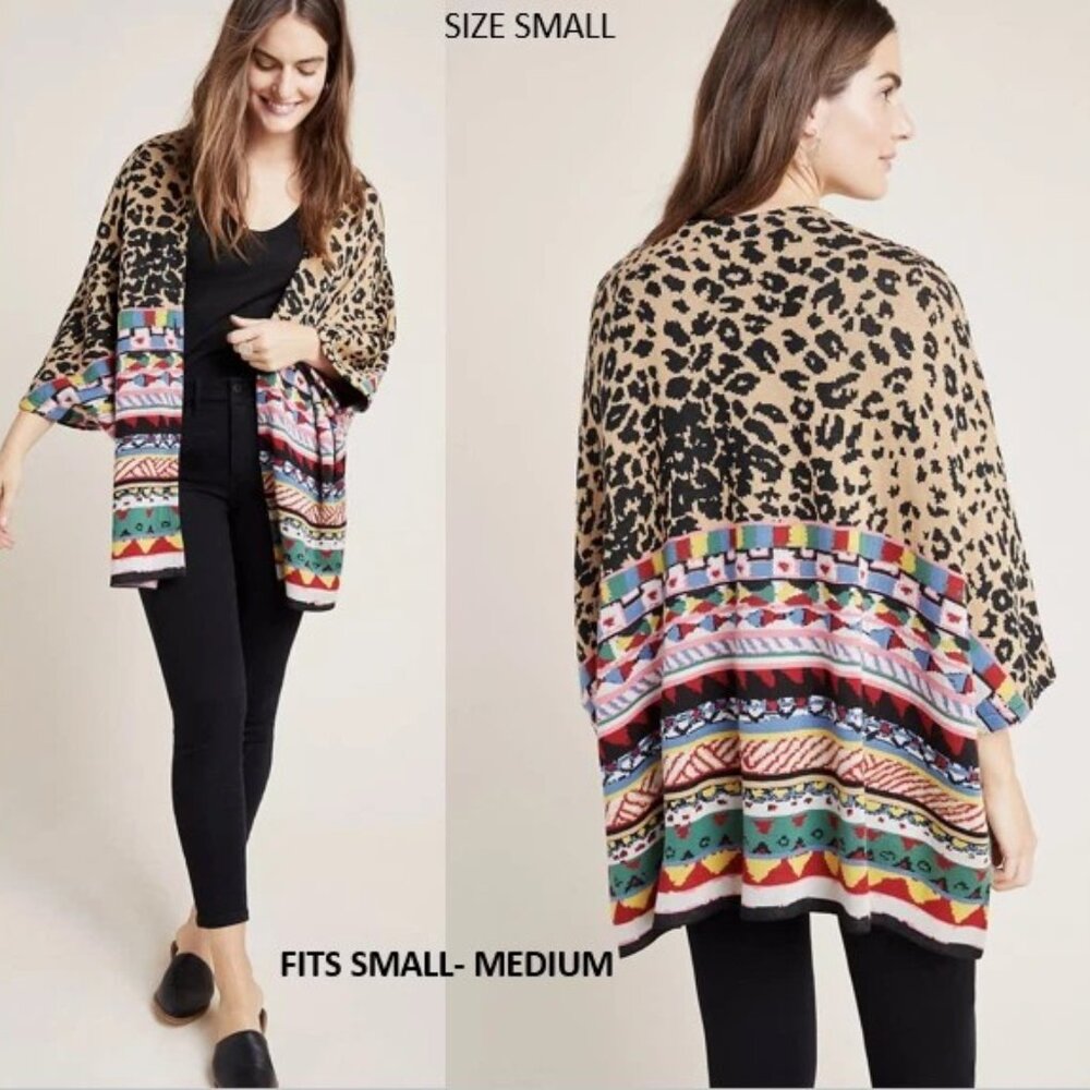 Anthropologie Aldo martins Knit Multicolor Animal Print Annistyn Kimono Cardigan
